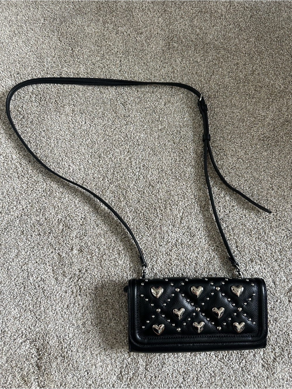Brighton Brave heart bag- Black Quilted crossbody Heart-Stud Crossbody Bag🖤